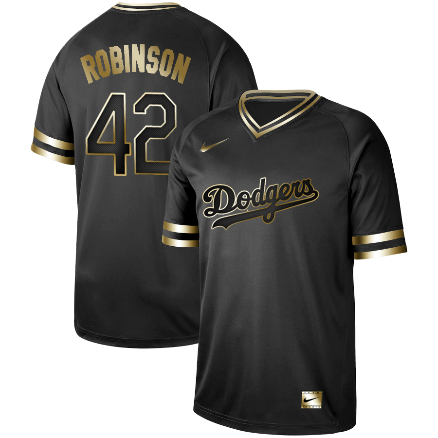 Men's Los Angeles Dodgers #42 Jackie Robinson Black Gold Stitched MLB Jersey